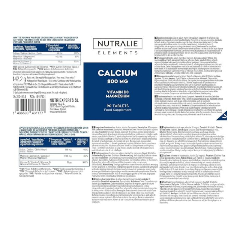 Calcio con magnesio y vitamina D 800mg 90 comprimidos Nutralie
