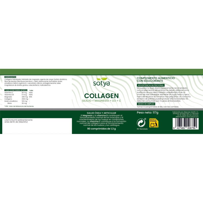 Collagen Silicio + Magnesio + D+C 1.3g 90 comprimidos Sotya - Imagen 3