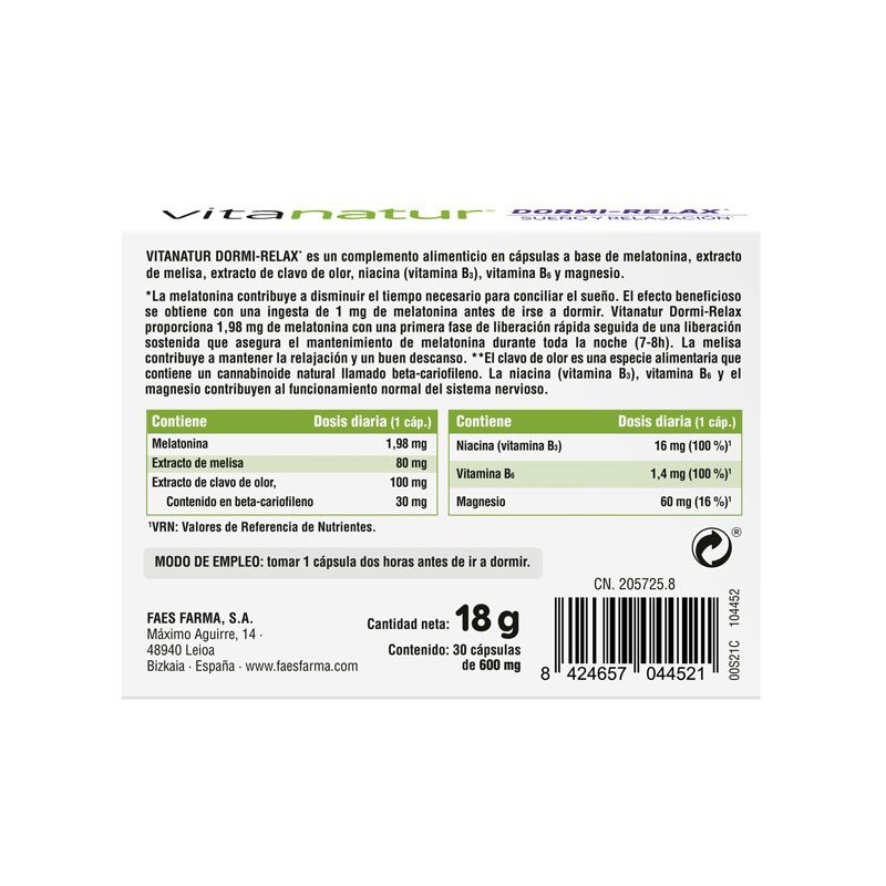 Dormi Relax sueño y relajacion 30 capsulas Vitanatur - Imagen 2