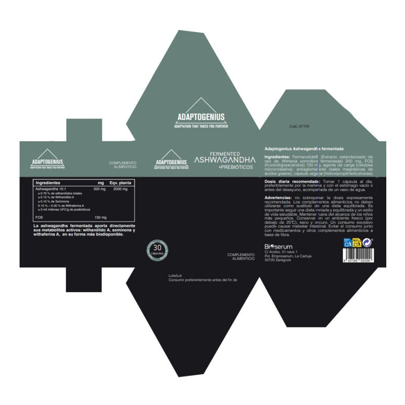 Fermented Ashwagandha 30 capsulas Bioserum Adaptogenius - Imagen 2