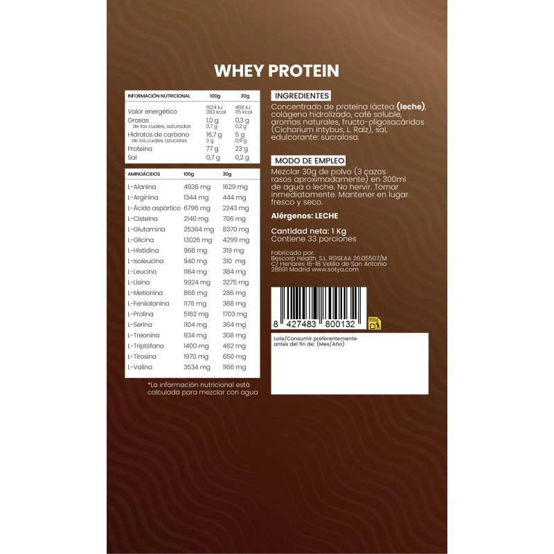 Proteina Whey Cafe Macchiato Doypack 1 Kg Sotya SPORT - Imagen 3