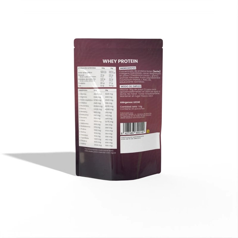 Proteina Whey de suero de leche chocolate Doypack 1 kg Sotya SPORT - Imagen 2
