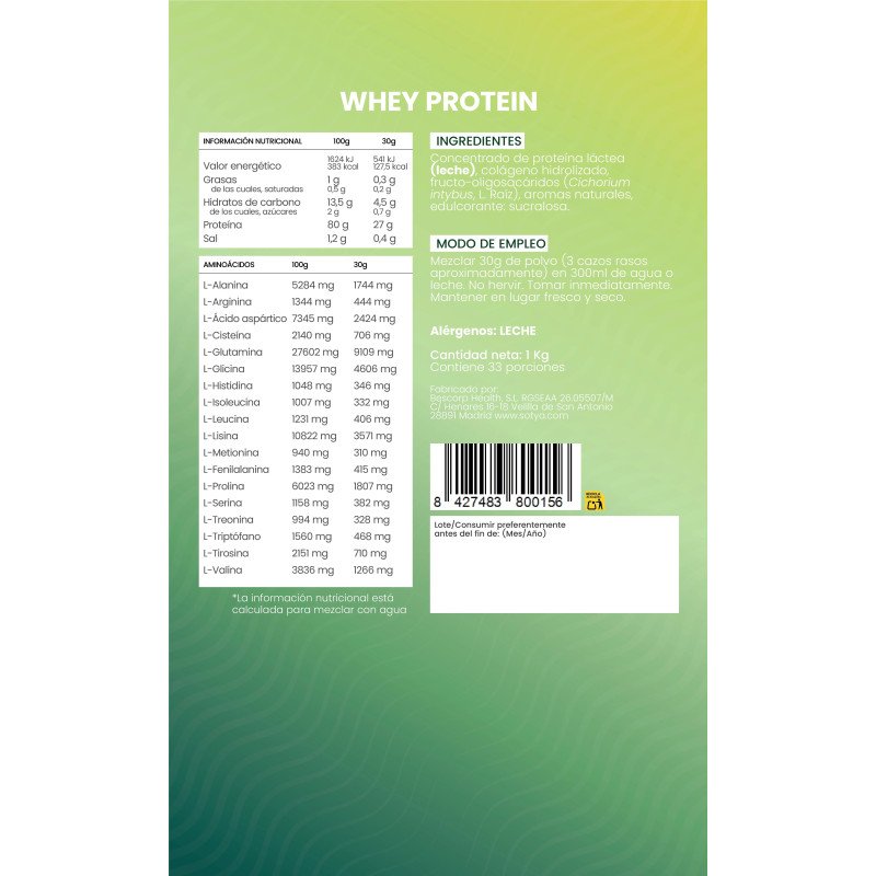 Proteina Whey de suero de leche vainilla Doypack 1 kg Sotya SPORT - Imagen 3