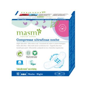 Compresas ultrafinas Noche con alas algodon bio 10ud Masmi