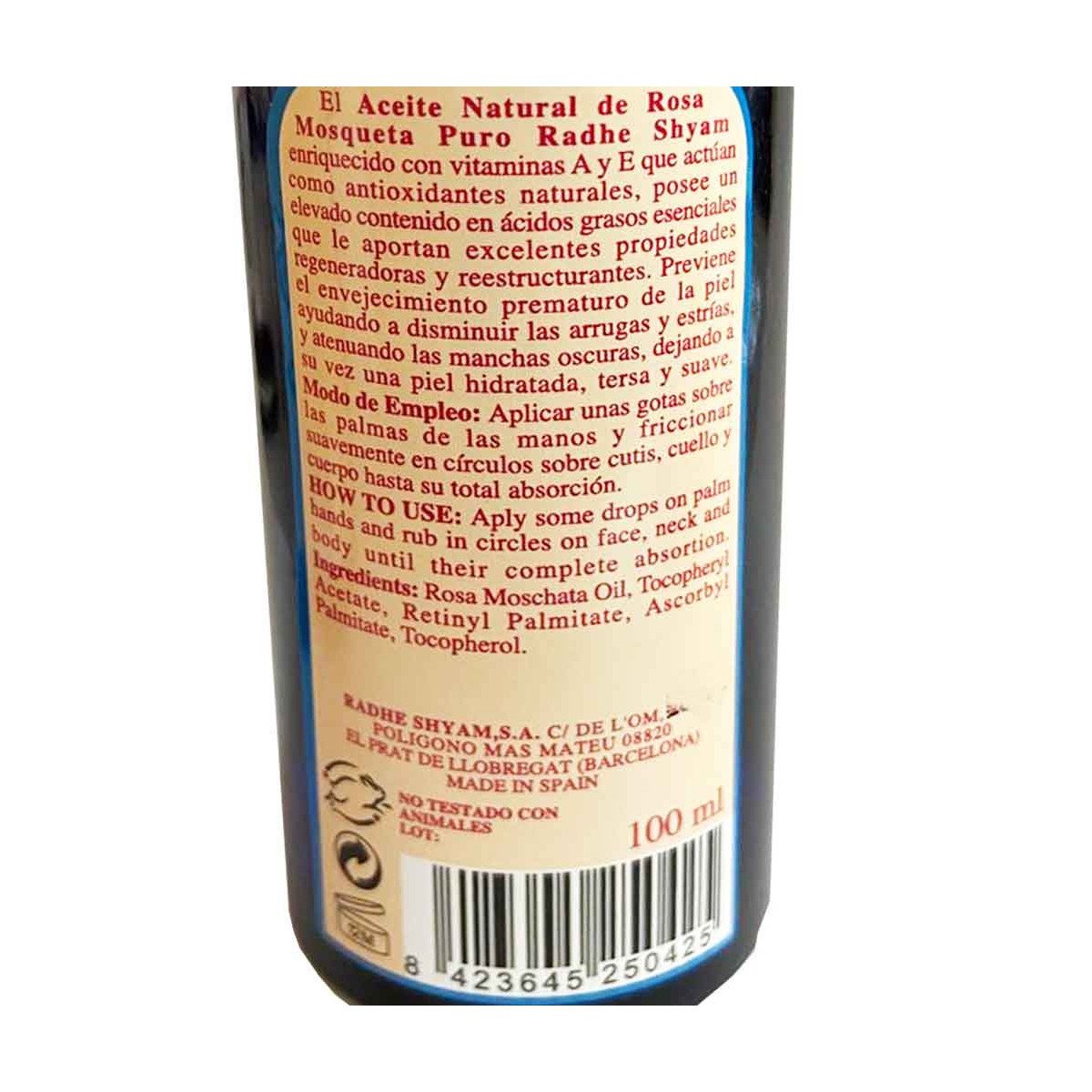 Aceite de Rosa Mosqueta puro 100 ml Radhe Shyam - Imagen 2